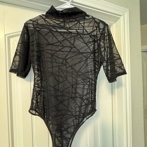 Black Sheer Bodysuit with Geometric Pattern